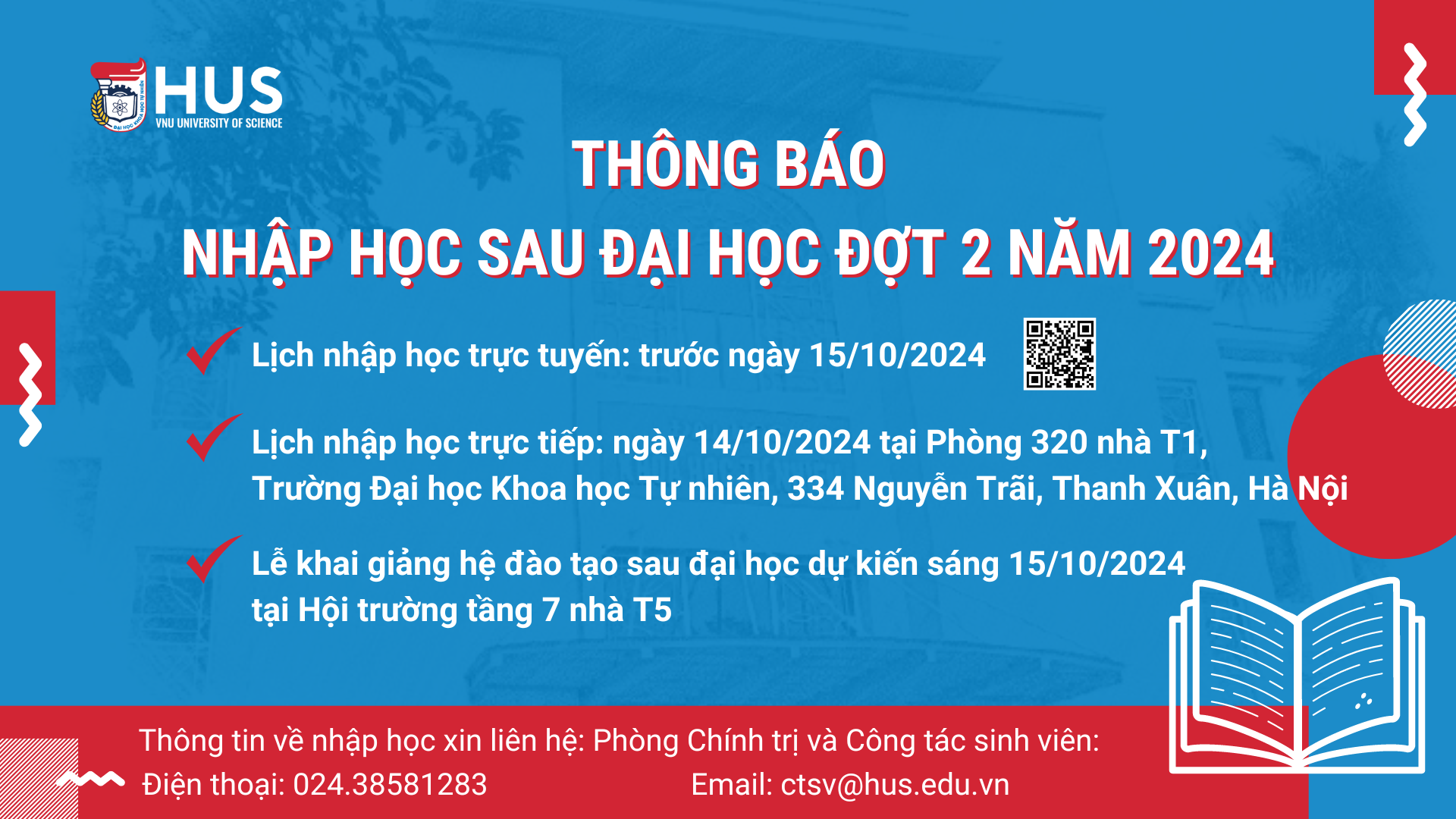 Thông báo nhập học hệ đào tạo sau đại học đợt 2 năm 2024