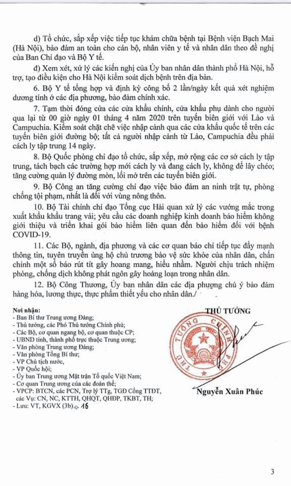 Chỉ thị số 16/CT -TTg của Thủ tướng Chính phủ về thực hiện các biện pháp cấp bách phòng, chống dịch Covid-19